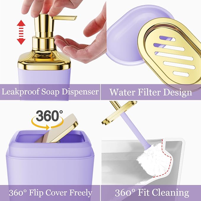 XLHOMO Bathroom Accessories Set - 26PCS Purple Bathroom Set, Bathroom Accessory Set with Shower Curtain and Rugs and Bathtub Mats for Home