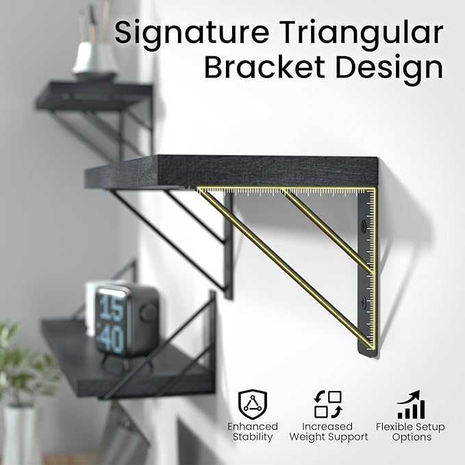BAYKA Wall Mounted Floating Shelves, Wood Floating Wall Shelf for Books & Decor, Small Space-Saving Display & Organizer（Black，23in，Set of 4）