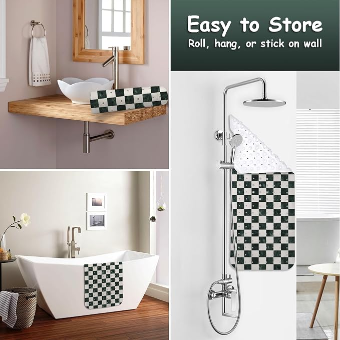 Bathtub Mat Non Slip, Checkered Extra Long Bath tub Mat Shower Floor Mat with Suction Cups and Drain Holes for Adults Kids Elderly 40 X 16 Inch