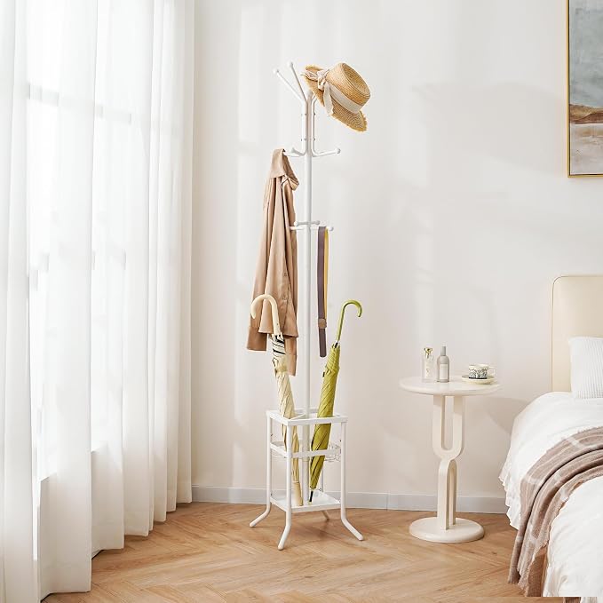 Yoobure Coat Rack Freestanding - Coat Tree with Umbrella Holder, Metal Coat Rack Stand with 12 Hooks, Modern Coat Hanger Stand for Entryway, Purse Rack Hat Rack Stand for Living Room Bedroom Office