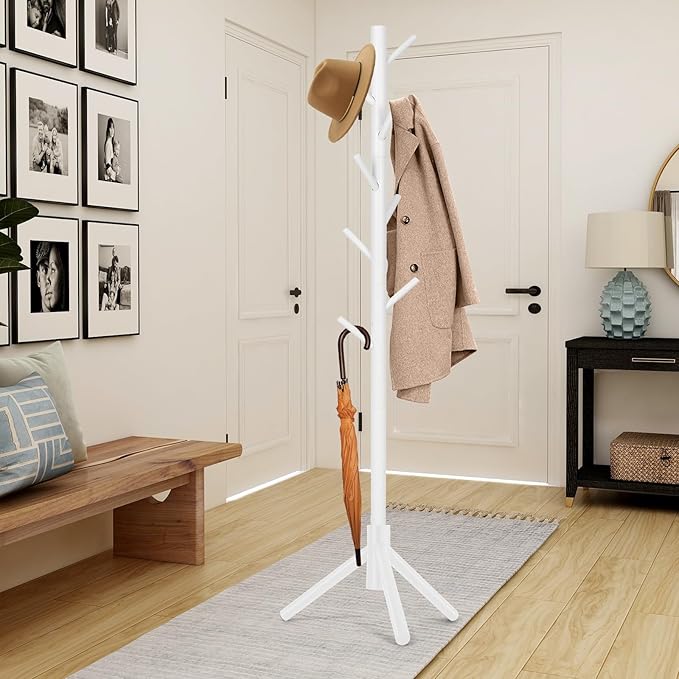 WANGMUXIA Coat Rack, Freestanding Coat Rack with 8 Hooks and 3 Adjustable Size Tree Coat Racks for Bedroom, Hallway, Entrance, Office, for Hats, Coats, Scarves, Handbags