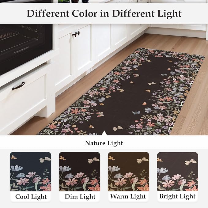 KIMODE Kitchen Anti Fatigue Mats, Farmhouse Kitchen Rugs Sets of 2, Memory Foam Kitchen Mats for Floor, Waterproof Non Skid Standing Mat for Sink Laundry Office Desk Black 20"x47"+20"x32"