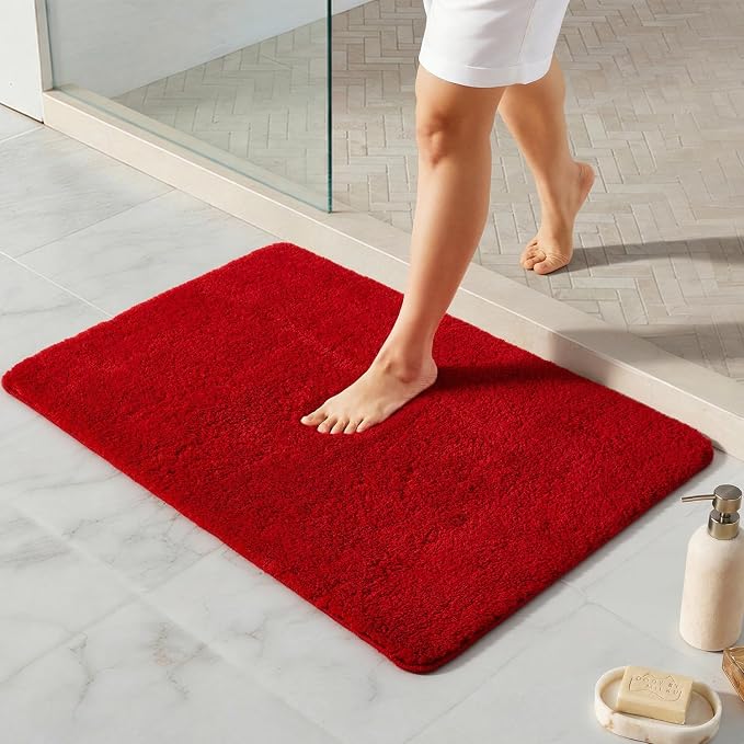 TYUU Red Bathroom Rugs, Ultra Soft Bath Rugs Non Slip Washable, Super Absorbent Quick Dry Bath Mat with Rubber Backing for Bathroom Floor, Shower, or Sink, Red 20" x 30"