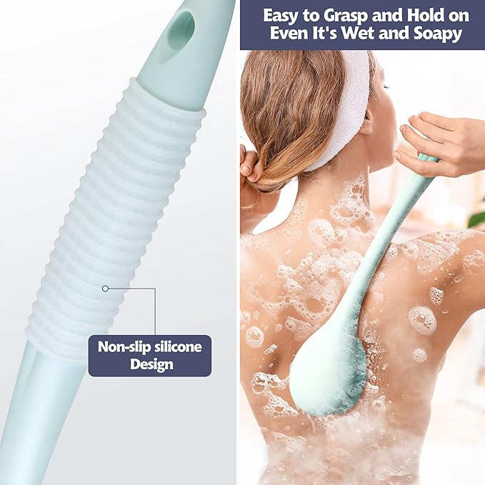 BEDELITE Back Scrubber for Shower, Soft Bath Brush Long Handle for Men & Women(16.4 Inches), Anti Slip Body Scrubber Exfoliator for Cleaning(Blue)