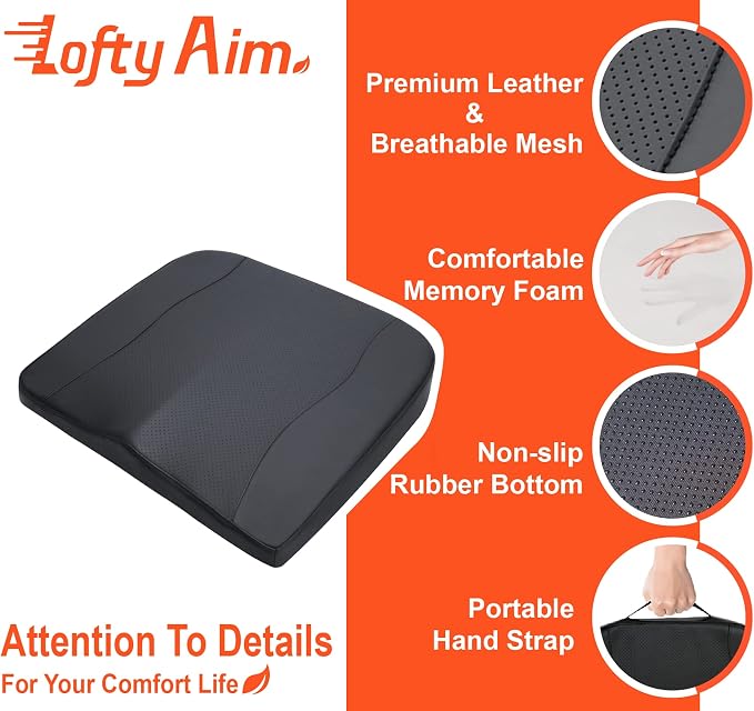 Lofty Aim Car Seat Cushion, Comfort Memory Foam Car Cushions for Driving - Sciatica & Lower Back Pain Relief, Driver Seat Pillow for Auto, Office Chair, Wheelchair - Classic Black