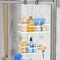 Consumest Over Door Shower Caddy - 2 Tier Shower Shelves Hanging with Soap Holders, Large Capacity Shower Organizer with 4 Hooks, Bathroom Rack and Storage, White