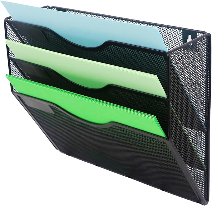 Kuntine.B Wall File Organizer Office Hanging Magazine Holder Wall File Organizer for Office Home (Black, 3 Tier)