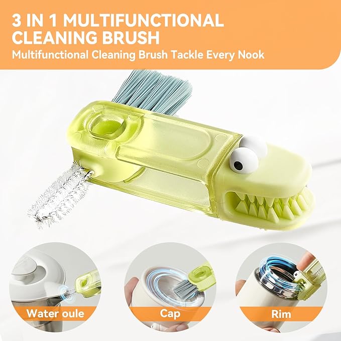 3 in 1 Cup Lid Gap Cleaning Brush Set, Multifunctional Bottle Cleaning Brush, Silicone Cup Lid Gap Cleaner, Home Kitchen Crevice Cleaning Tools (Green)