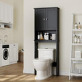 Over the Toilet Storage Cabinet for Bathroom, Black Bathroom Over Toilet Cabinet Freestanding Storage Organizer, Space Saver with Doors and Adjustable Shelf, Black