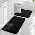 HUXMEYSON Bathroom Rugs Sets 2 Piece, Non-Slip & Quick Dry Bath Mat Set, Ultra Soft Velvet Bath Rugs for Bathroom, Toilet and Shower Floor, Black