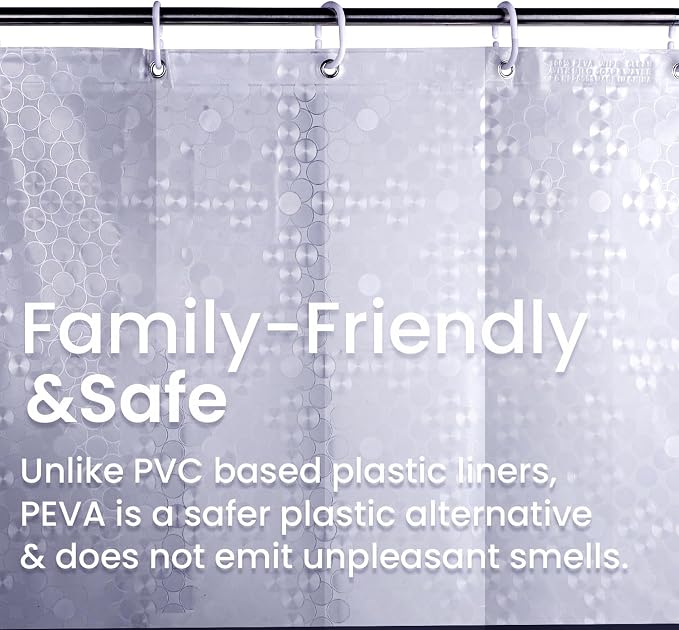 LiBa PEVA Shower Curtain Liner with 12 Plastic Rings, 8G Waterproof Shower Liner, 72x72 Inch Clear Shower Curtain with Magnets, Weighted Bathroom, 3D Clear Bubbles Pattern