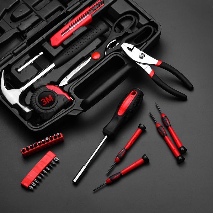 39-Piece Household Tools Kit - Small Basic Home Tool Set with Plastic Toolbox - Great for College Students, Household Use & More