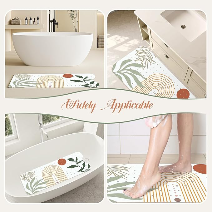 SHUCHING Boho Bath Mat for Tub Non Slip-40 X 16 Inch, Adult Bathtub Mat Anti Slip Mold Free, Long Shower Mat for Bathroom, Machine Washable