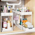 Simple Trending Under Sink Organizer 2 Pack, Sink Pull-Out Sliding Storage Cabinet, 2-Tier Under Shelf Organizer for Kitchen Bathroom, White