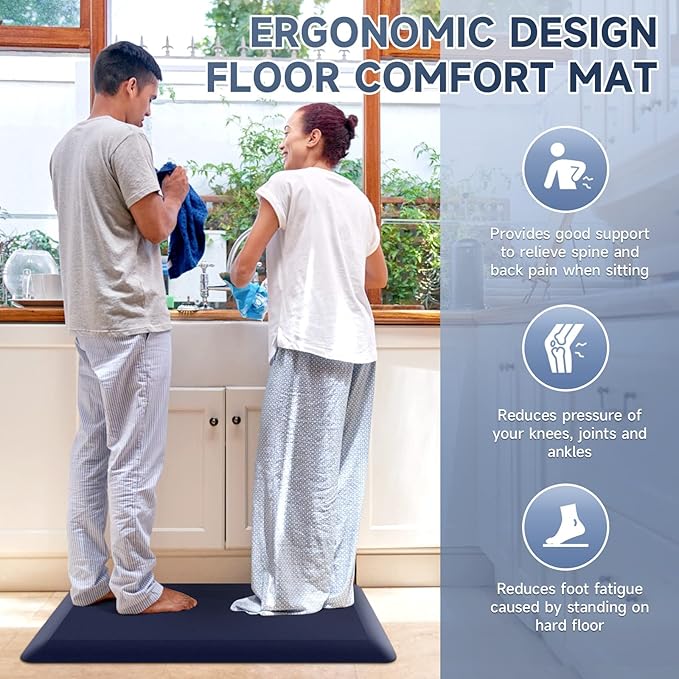 StepRite 4/5 Inch Thick Kitchen Mat Anti Fatigue Mat Kitchen Rugs Kitchen Decor Non-Slip, Stain & Water Resistant, Kitchen Mats Desk Mat for Kitchen, Office, Workshop, Blue, 17'' x 28''