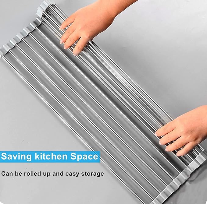 Seropy Extra Large 20.5"x13.7" Roll Up Dish Drying Rack Over The Sink Dish Drainer for Kitchen Counter, Sink Drying Rack Drying Mat Folding Rack Kitchen Sink Organizer Home Essentials