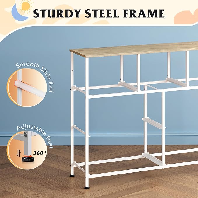 WLIVE 7 Drawer Dresser TV Stand, Entertainment Center, Media Console Table with Metal Frame and Wood Top for TV up to 45 inch, Chest of Drawers for Bedroom, Living Room, Cream White