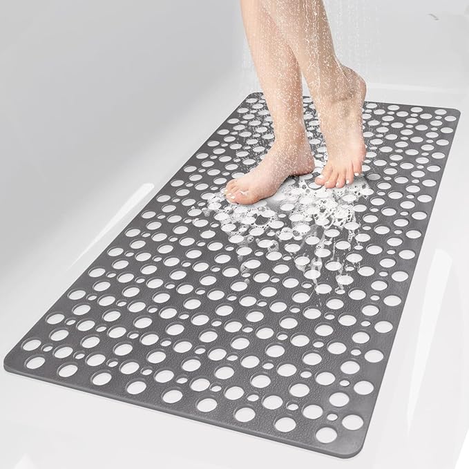 Bathtub Mat Non Slip: 30x17 inch Soft TPE Shower Mat with Suction Cups and Drain Holes, Efficient Drainage Anti Slip Shower Mats for Inside Shower, Easy to Dry&Cut, Machine Washable