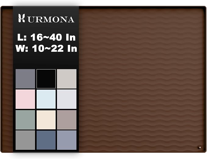 URMONA 22'' x 19'' Waterproof Silicone Under Sink Mat Cabinet and Counter Protector, Shelf Liner for Kitchen and Bathroom, Storage and Organizers, Litter Mat, Pet Cat Puppy Essentials(Brown)