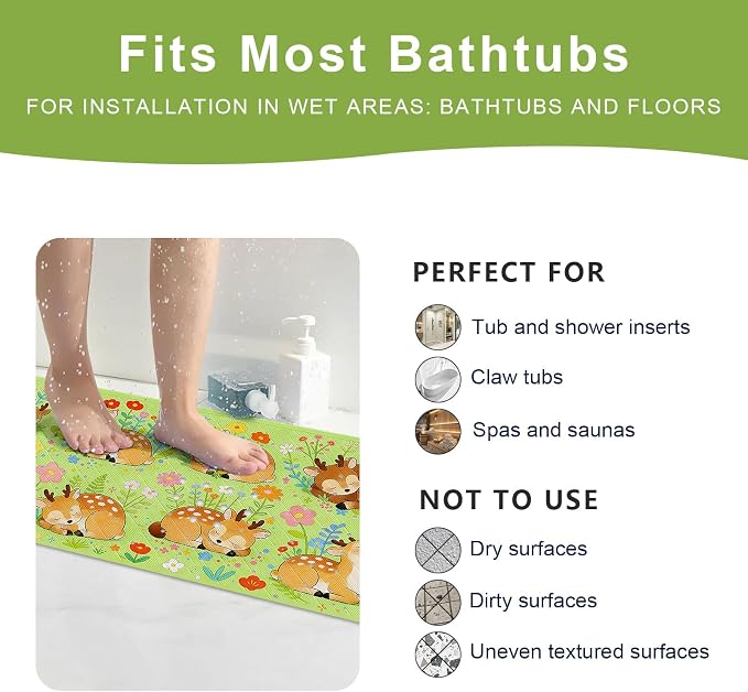 XIYUNTE Baby Bath Mat for Tub Non Slip Kids, BPA Free Extra Long Bathtub Mat 40x16 with Drain Holes and 200 Suction Cups, Non Toxic Machine Washable Toddler Bath Mat, Eco-Friendly Certified