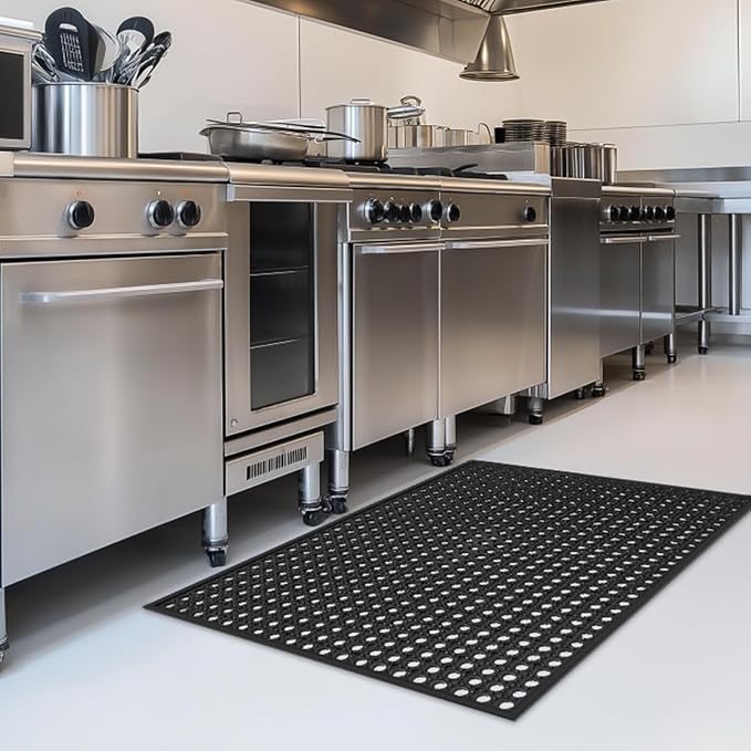Outdoor Rubber Mat Kitchen Anti-Fatigue Floor Mats (24" x 36") Restaurant Bar Floor Mat New Rubber Non Slip Drainage Mat Black