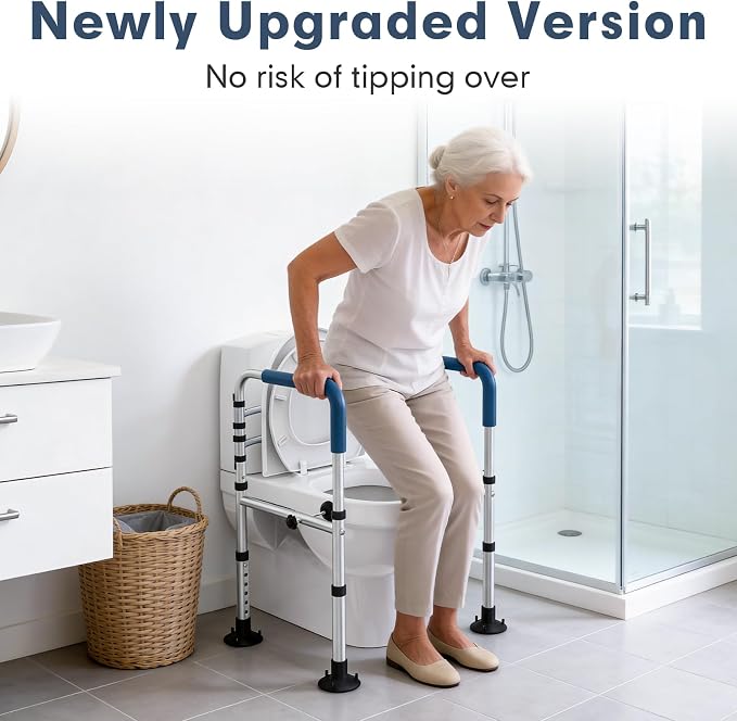 Toilet Safety Rails (400 lb) – More Stable & Safer Adjustable Toilet Frame for Elderly, Seniors, Handicap & Disabled, Foldable Handicap Toilet Handles, Toilet Safety Rail with Non-Slip Feet
