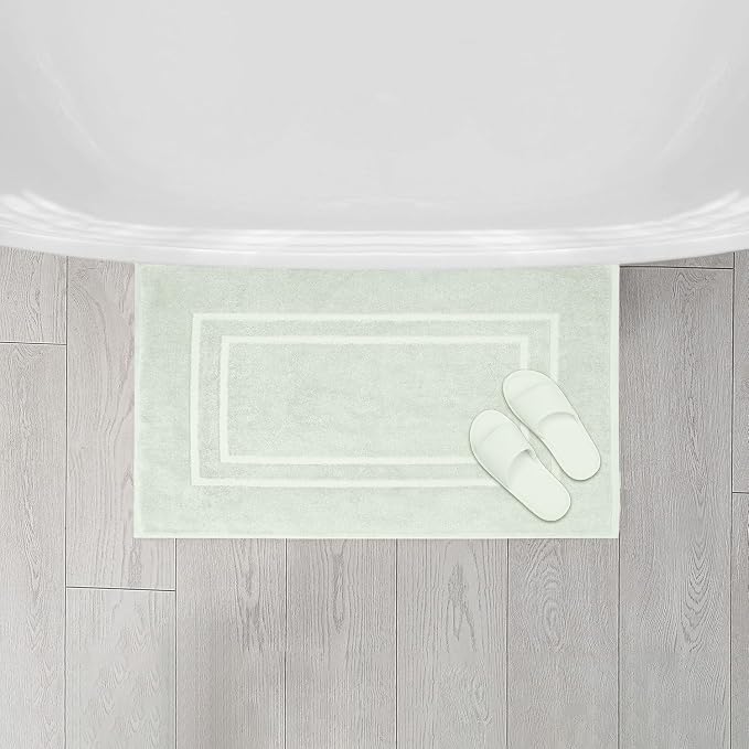 Feather & Stitch 2 Piece Towel Like Bath Mats (30x21 Inch) 100% Cotton Terry Bath Mats, Bathroom Shower Floor Mats [NOT A Bathroom Rug], Soft Absorbent Washable Mats - Frost