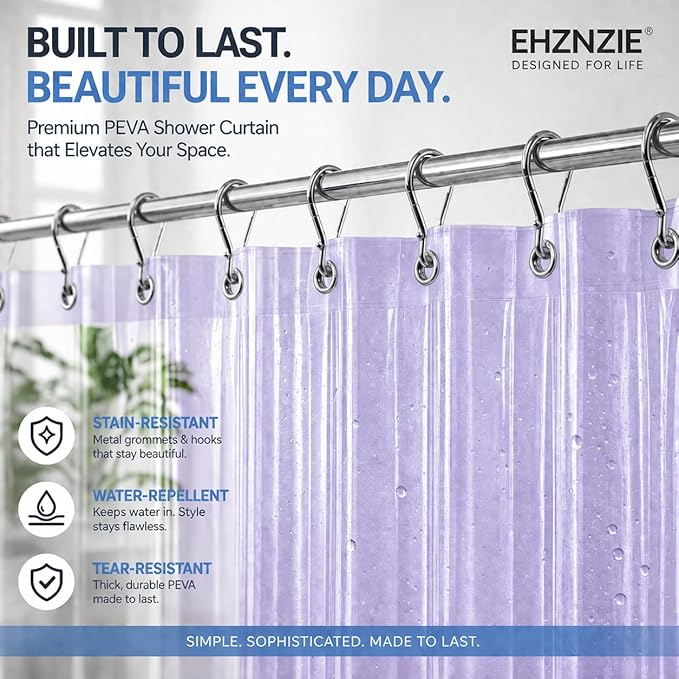 EHZNZIE Purple Shower Curtain Liner 72x72, PEVA Waterproof Bath Curtain, No Chemical Smell, 3 Weighted Magnets, Durable with Rustproof Metal Grommets