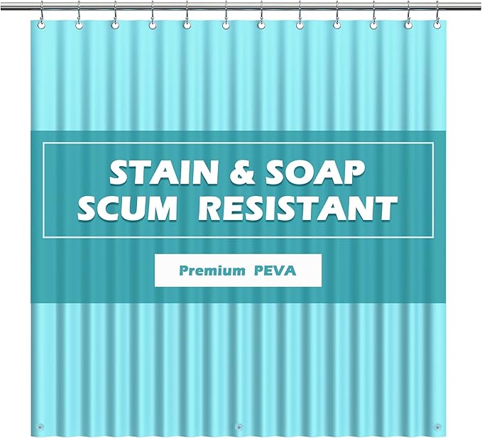 EHZNZIE Aqua Shower Curtain Liner 72x72, PEVA Waterproof Bath Curtain, No Chemical Smell, 3 Weighted Magnets, Durable with Rustproof Metal Grommets