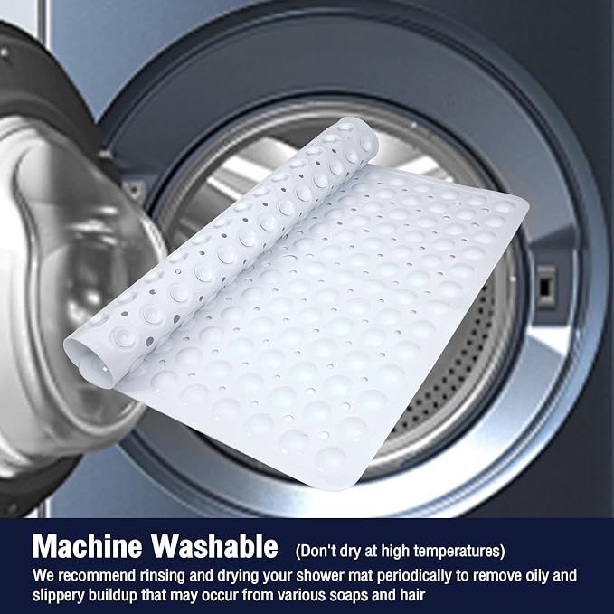 White Square Shower Bathtub Mat Non Slip 21x21 Inch, Soft Bath Mat for Inside Shower Tub, Shower Stall Mats for Bathroom Floor with Big Suction Cups Drain Holes, Easy Washable Dry BPA-Free