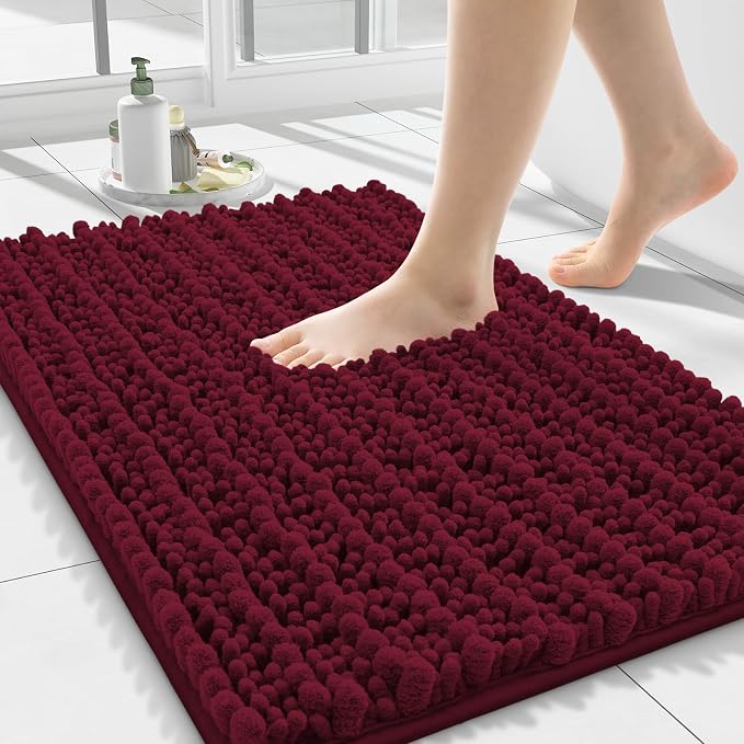 Smiry Bathroom Rugs Mat 24x16, Extra Soft Absorbent Chenille Bath Rugs, Non Slip Rubber Backing Machine Washable Quick Dry Bath Mats for Bathroom Floor, Tub, Shower, Home Decor Accessories, Burgundy
