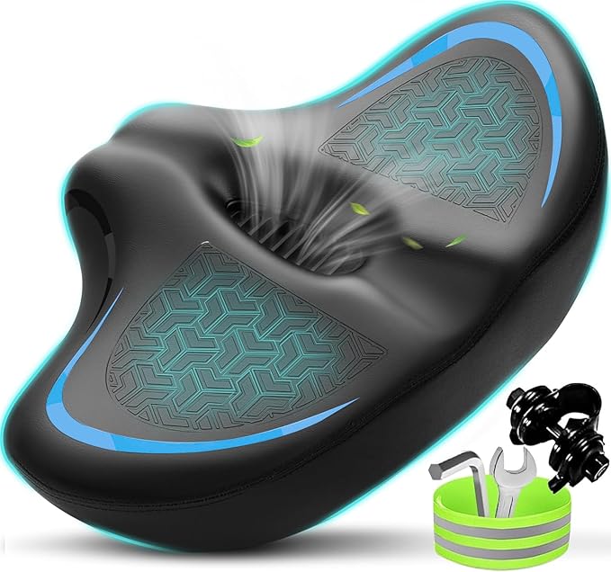 Noseless Bike Seat Cushion for Men & Women - Extra Padding & Comfort Wide Bicycle Seat, Oversized Comfortable Saddle for Peloton Bikes, Exercise Bikes, Electric Bikes, Cruiser Bikes