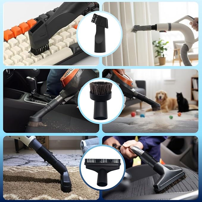 Vacuum Attachments & Brushes for Shop-Vac with Hose Adapter – Vacuum Attachments Compatible with Shop-Vac Hose 2-1/2'' & 1-1/4'' - Horse Hair Dust Brush, Upholstery Tool, Crevice Tool and More