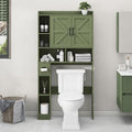 Vabches Over The Toilet Storage Cabinet, Farmhouse Storage Cabinet Over Toilet with 2 Barn Doors & Toilet Paper Holder Stand，Home Space-Saving Toilet Rack, for Bathroom, Restroom, Laundry. Green