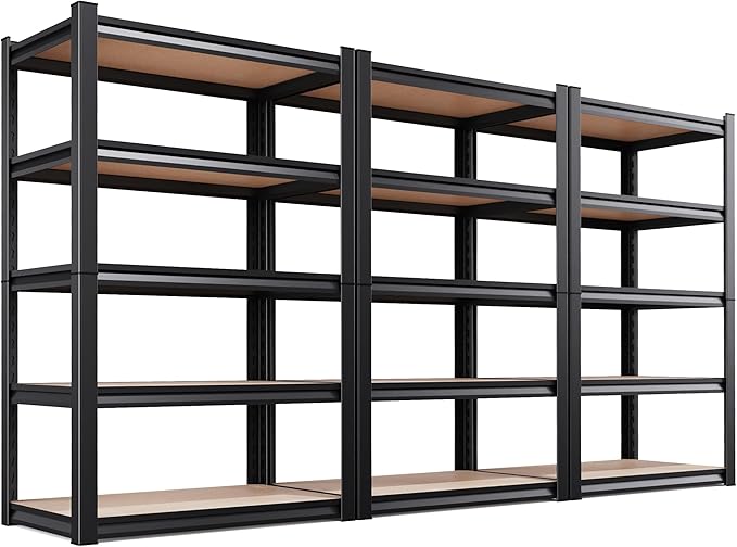 3-Pack Heavy Duty Garage Shelving for Whole Home, Warehouse & Workshop Organization, 71" H x 35" W x 15.7" D Adjustable 5-Tier Metal Storage Rack for Tools, Storage Bins & Bulk Items