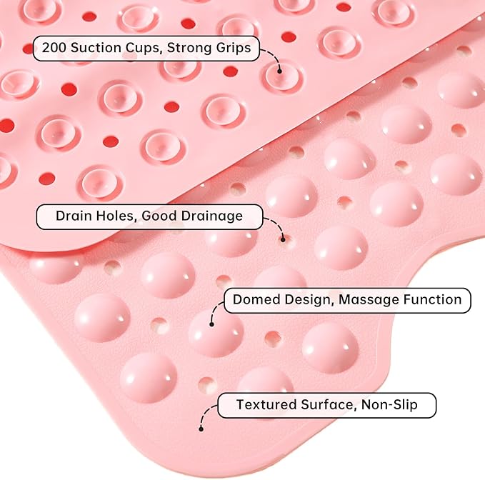 Tree Bud Bathtub Mats for Shower Tub Non-Slip Bath Mat 39 x 16 Inch Extra Long Shower Mat, Bath Tub Mat for Bathroom with Machine Washable, BPA Free for Kids (Opaque Pink)