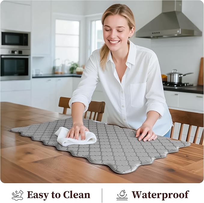 Arenarug Upgrade Scalloped Embossed Kitchen Mats for Floor 2PCS Cushioned Anti Fatigue Waterproof Foam Kitchen Rugs Non Slip Washable Comfort Standing Mat for Office Sink Laundry, Gray