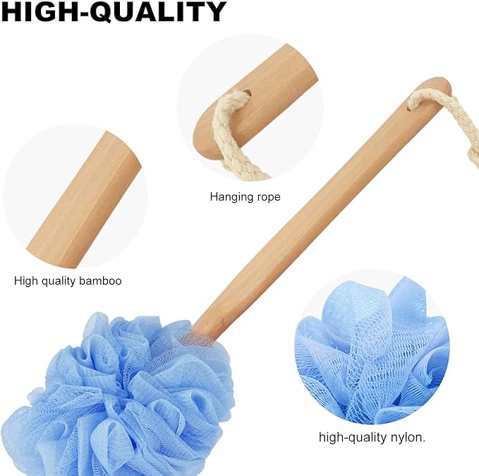 Back Scrubber for Shower & Body, Long Handle Bath Brush with Loofah Sponge, Exfoliating Shower Brush for Men and Women