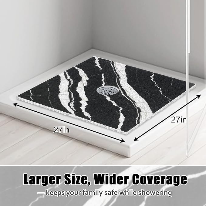 Square Shower Mat Non Slip: 27x27 Inch Shower mats for Inside Shower with Drain Hole in Middle, Super Soft PVC Loofah Massage Shower Floor Mat, Anti Slip Shower Stall Mat, Quick Drying