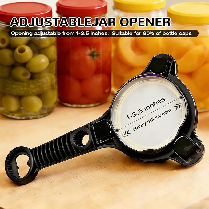 Jar Opener for Weak Hands, Seniors & Arthritis Bottle & Can Opener Manual Lid Remover for Small to Large Caps – Multi-Function Kitchen Tool for Jars, Beer, Sauces & Soda Bottles (Black)
