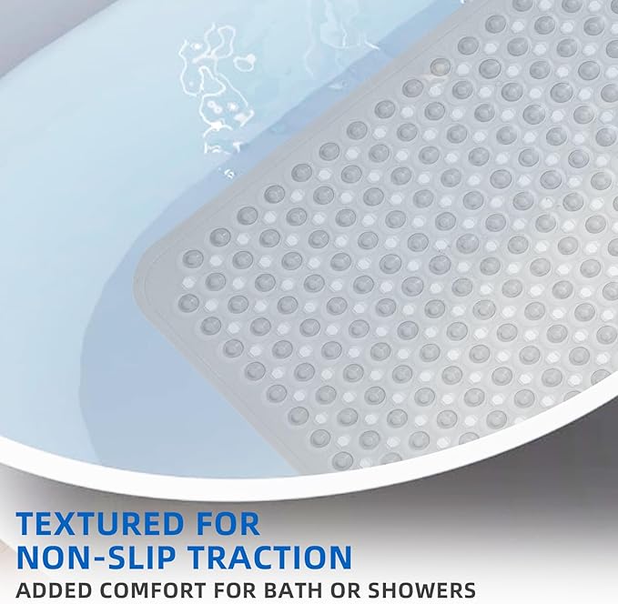 ZHICHENG Bath Tub and Shower Mats, Non-Slip 39 x 16 Inch Extra Long Bath Mat, Machine Washable Bathtub Mat with Drain Holes, Suction Cups for Bathroom (Colour)