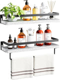 AMADA HOMEFURNISHING Bathroom Shelves with Towel Bar, Floating Shelves, Wall Shelves for Bathroom/Living Room/Kitchen/Bedroom, White, Set of 2 - AMFS01W