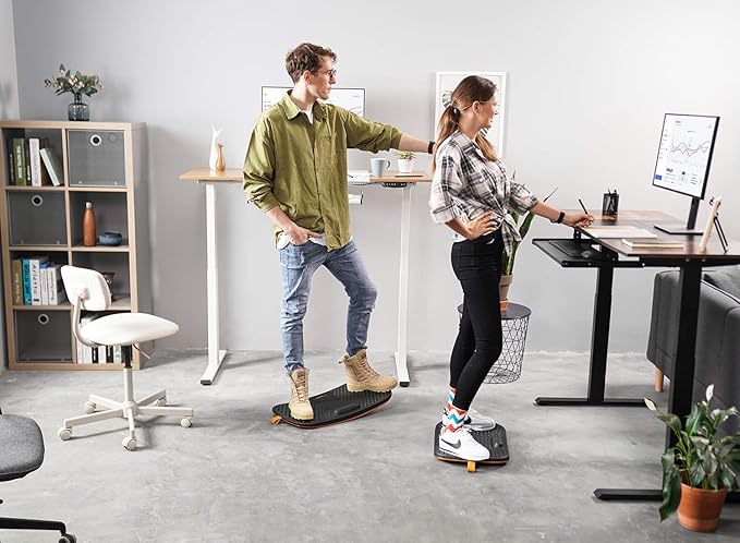 FEZIBO Standing Desk Mat with Anti Fatigue Bar, Wooden Wobble Balance Board with Ergonomic Design Comfort Floor Mat