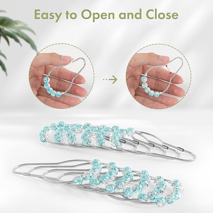 Amazer Shower Curtain Rings, Decorative Shower Curtain Hooks, Shower Curtain Hooks, Rustproof Stainless Steel Shower Hooks for Bathroom Shower Curtain-Set of 12, Ice Blu