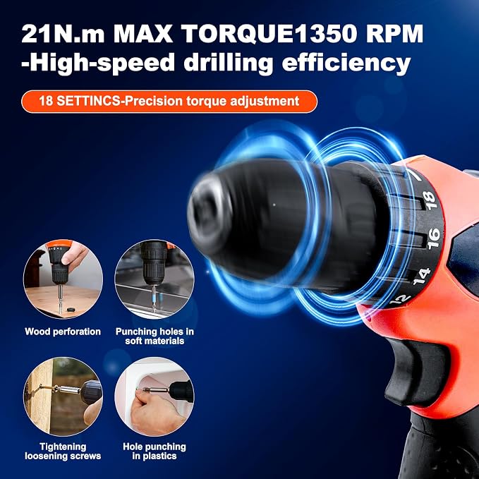 33 Picce Orange Tool Kit with 12V Cordless Drill, Tool Box with Drill, Hand Drill Set for Men Women, Home Tool Kits for House Repair, Handyman, DIY