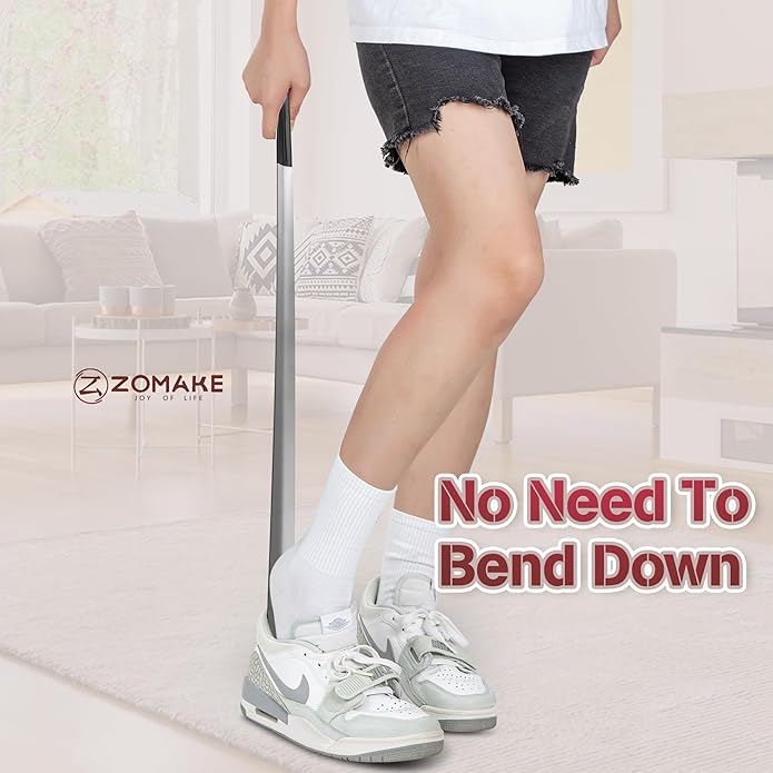 ZOMAKE Shoe Horn Long Handle for Seniors Men Women,Metal Long Shoehorn Boot Horn,16.5" Stainless Steel Shoe Spoon Helper