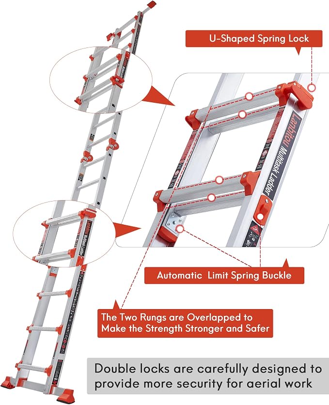LANBITOU Ladder, A Frame 5 Step Ladder Extension, 17 Ft Anti-Slip Multi Position Ladder, Storage Folding Ladder, 330 lbs Security Load Telescoping Aluminum Ladders for Stairs Home Indoor Outdoor Roof