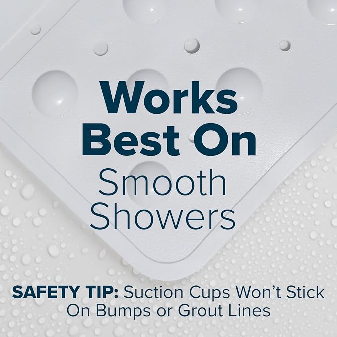 SlipX Solutions 27" Oversize Square Shower Mat, Non-Slip Mat for Elderly & Kids, 100+ Power Grip Suction Cups for Smooth Surfaces, Machine Washable, White