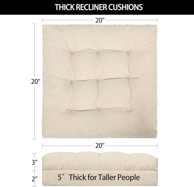 Recliner Cushions for Elderly, 20x20x5 Inch Thick Chair Cushion Patent Design Soft Tufted Dual Layer Booster Seat Cushions for Seniors Recliner Risers Beige 1P