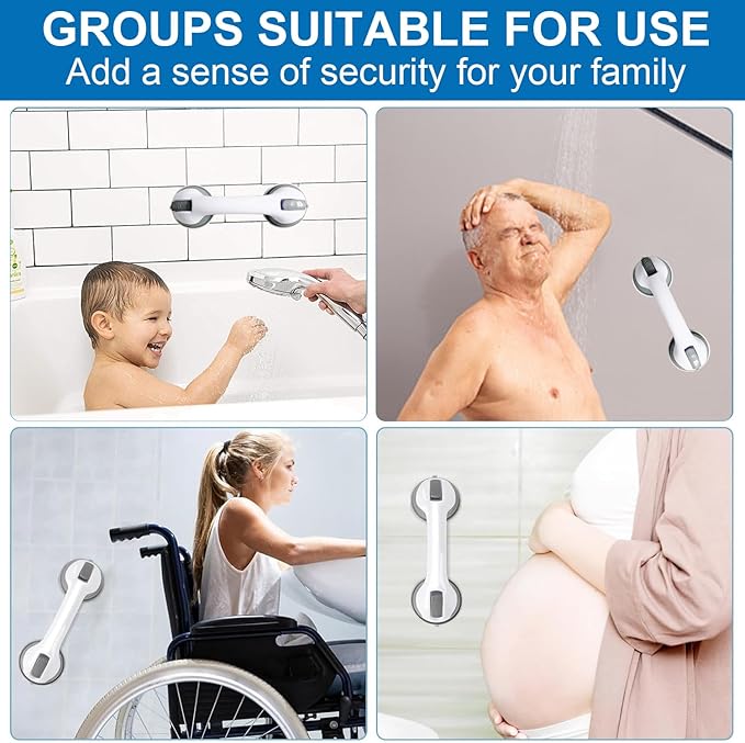 Shower Handle Grab Bars for Bathtubs and Showers, Heavy Duty Shower Handle Removable Shower Handrails for Seniors and Elderly, Bathroom Safety Grip No Drilling Waterproof Grey